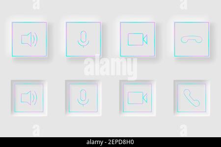 White square buttons in Neomorphism design style. Communication buttons set modern buttons. Vector Stock Vector