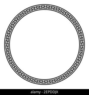 Big circle frame with simple meander pattern. Decorative border made of continuous lines, shaped into a seamless motif. Greek key pattern. Stock Photo