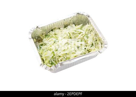 fresh cabbage salad lunch at plastic box. isolated on white background. Stock Photo