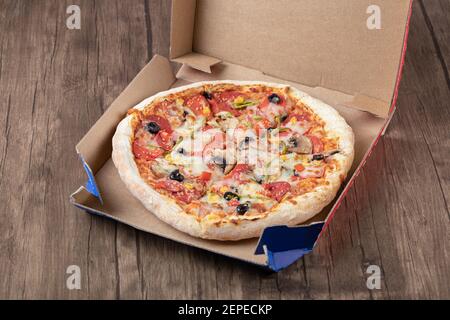 Hot Fresh Pizza In Open Box Stock Photo - Download Image Now