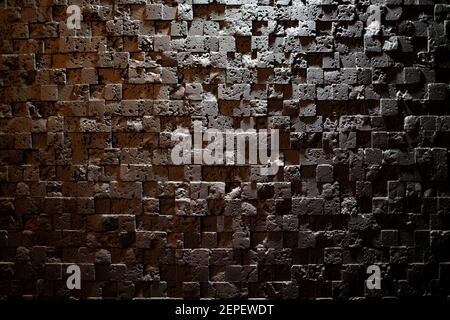 abstract backdrop from dark cubes or squares. ceramic shapes decoration for background. technology and business concept. Stock Photo