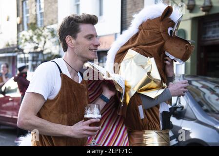 The 10th annual pantomime horse race in Greenwich, London, UK on December 15, 2019. (Photo by Claire Doherty/Sipa USA)