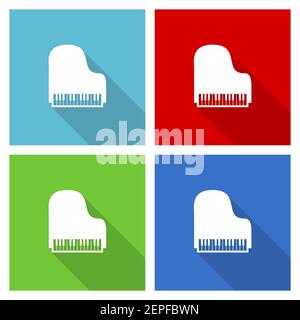 Piano, music icon set, flat design vector illustration in eps 10 for webdesign and mobile applications in four color options Stock Vector