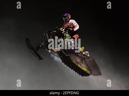 December 14, 2019: Professional Snocross racer Kody Kamm competes at the  Country Cat SnoCross National, an ISOC Amsoil Championship SnoCross event,  held at Buffalo River Race Park, Glyndon, MN. Photo by Russell
