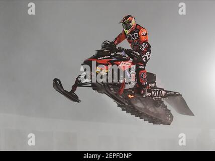 December 14, 2019: Professional Snocross racer Kody Kamm competes at the  Country Cat SnoCross National, an ISOC Amsoil Championship SnoCross event,  held at Buffalo River Race Park, Glyndon, MN. Photo by Russell