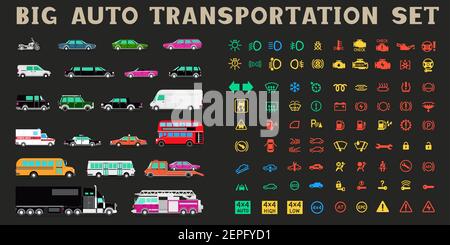 big auto transportation icons set Stock Vector