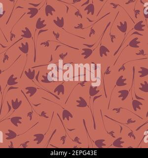 Seamless repeat vector pattern with purple flowers on pink background. Valentines day wallpaper design with tulips. Stock Vector
