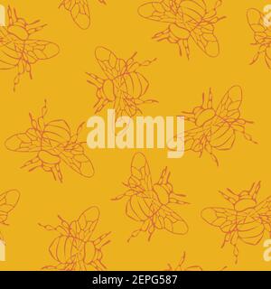 Seamless vector pattern with bumblebees on teal blue background. Simple ...