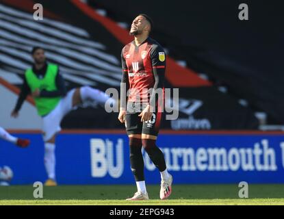 AFC Bournemouth's Arnaut Danjuma (right) scores their side's third goal of  the game during the Sky Bet Championship match at Vitality Stadium,  Bournemouth. Picture date: Tuesday March 16, 2021 Stock Photo - Alamy