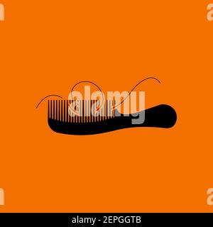 Hair In Comb Icon. Black on Orange Background. Vector Illustration. Stock Vector