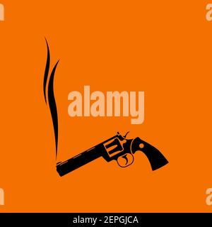 Smoking Revolver Icon. Black on Orange Background. Vector Illustration. Stock Vector