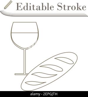 Easter Wine And Bread Icon. Editable Stroke Simple Design. Vector Illustration. Stock Vector