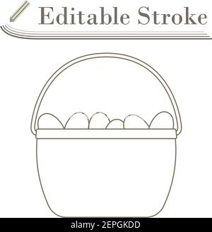 Easter Basket With Eggs Icon. Editable Stroke Simple Design. Vector Illustration. Stock Vector