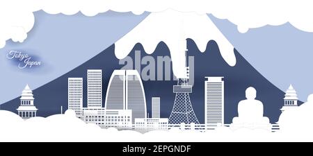 City view of japan with paper cut style Stock Vector