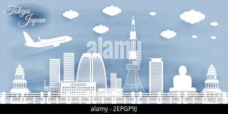 City view of japan with paper cut style Stock Vector