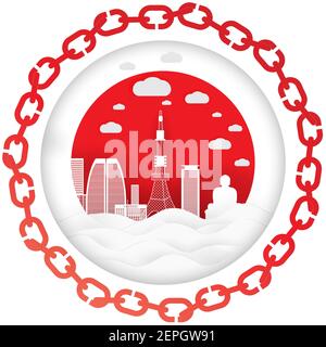 City view of japan with paper cut style Stock Vector
