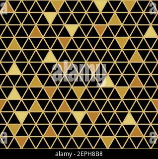 Abstract seamless geometric vector pattern illustration. Gold and black, big triangles grid texture. Tile mosaic. Stock Vector