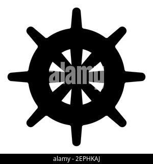 Simple steering wheel for an old ship. Black flat icon on white background. Stock Vector