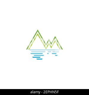 green mountain blue sea gradient motion water logo vector Stock Vector