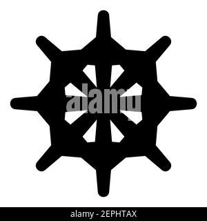 Steering wheel with unusual form for an old ship. Black flat icon on white background. Stock Vector