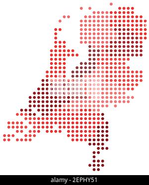 Vector circles pixel map of Netherlands administrative regions and areas in red color Stock Vector