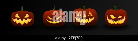 Set of Halloween dark pumpkins with different faces Stock Vector