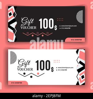 Vector gift voucher template. Universal flyer for business. luxury black pink vector design for department stores, business. Value 100 dollars. Stock Vector