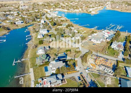 Aerial view of Little Neck road and vicinity in Southampton, NY Stock Photo