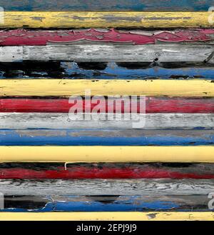 BACKGROUND TEXTURE - Old faded painted wooden boards with flaking paint on striped pattern wooden painted Stock Photo