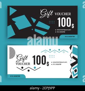 Vector gift voucher template. Universal flyer for business. black white blue vector design for department stores, business. Value 100 dollars. Stock Vector