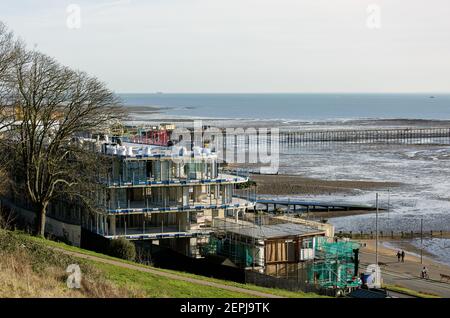 SOUTHEND-ON-SEA, ESSEX, UK - JANUARY 22, 2021:   Seafront apartment building under construction on Western Esplanade on site of the old Esplanade Pub Stock Photo