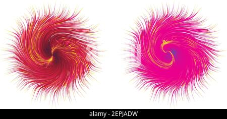 Fur twirl vortex abstract art object . Big fuzzy magic sphere flower like in red and pink color on white background for various artistic purpose Stock Vector