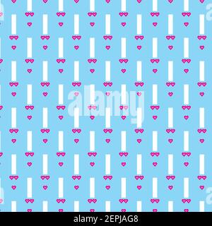 Pink heart shaped vector pattern on cyan blue color background Stock Vector