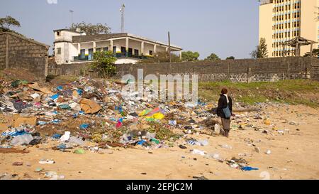 Monrovia Liberia Atlantic ocean beach trash pollution. Extreme poverty ...