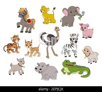 set of isolated animal characters for children's games and books, vector illustration in cartoon style Stock Vector