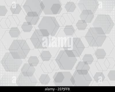 Digital technology abstract background, hexagons and dots, geometric pattern, black and white design for science, technology or medicine, backdrop Stock Vector