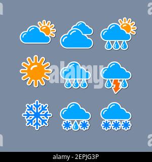 set of weather report forecast icons and stickers Stock Vector