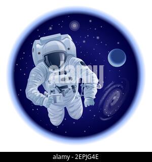 illustration of the floating astronaut in outer space Stock Vector