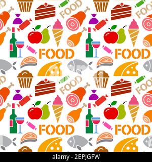 colorful illustration of food and grocery seamless pattern Stock Vector