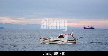 Istanbul, Turkey, the ships in the Strait of Bosporus Stock Photo