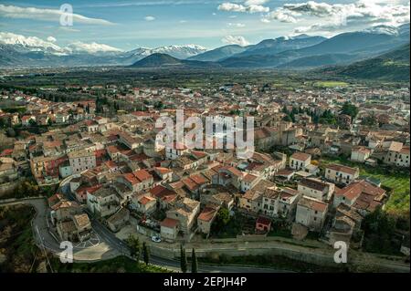 Aerial view of the Abruzzo town of Raiano. Province of l'Aquila, Abruzzo, Italy, europe Stock Photo
