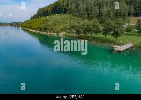 , Aerial view from Klopeiner See, St. Kanzian am Klopeiner See, Lake Klopein, Austria Stock Photo