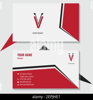 Modern futuristic vertical cutting edge design in red and white two sided business card Stock Vector