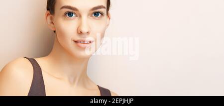 Close-up natural beauty portrait of young woman Stock Photo