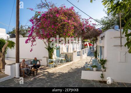 Folegandros Island, Chora, Greece - 25 September 2020: A narrow side ...