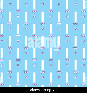White vertical striped thick line with pink outlined heart pattern on light blue vector background for gift wrap,  cute wallpaper Stock Vector