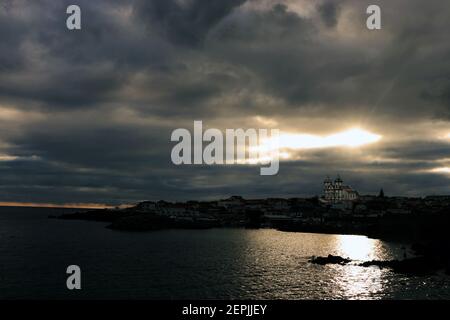 Coastal scene showing São Mateus church Terceira Stock Photo