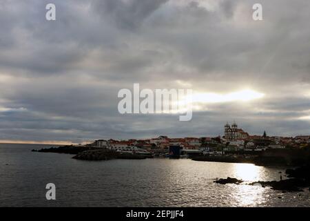 Coastal scene showing São Mateus church Terceira Stock Photo