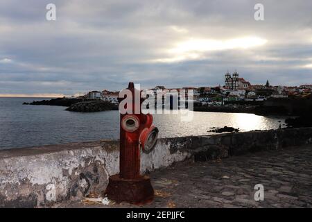 Coastal scene showing São Mateus church Terceira Stock Photo