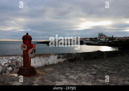 Coastal scene showing São Mateus church Terceira Stock Photo